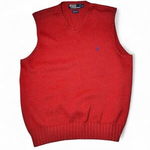EUC) Polo By Ralph Lauren Men’s V-neck Knit Vest Size Large 100% Cotton, Red